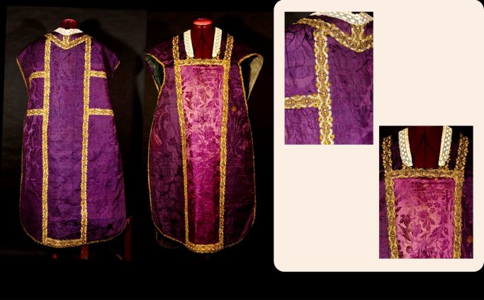 XVIIe siècle Chasuble violette avec galon or et argent