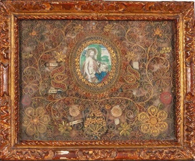 Noll me tangere : Relique de Saint Etienne avec gravure découpé et colorisé – 17e