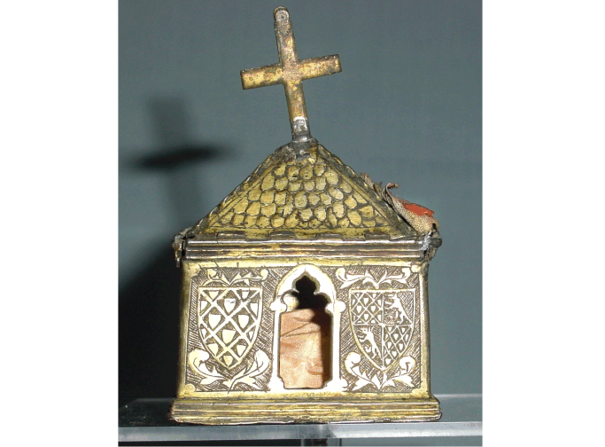 Reliquaire de St Blaise : Vie du saint sur 3 faces et blasons de Villeneuve et d'Agout - 1360