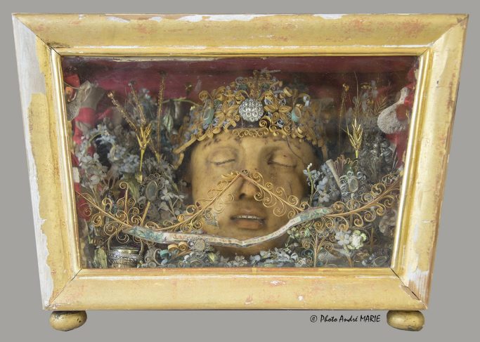 Masque de Saint Justin martyr enfant du sacré corps : Relique de Saint Justin – 19e