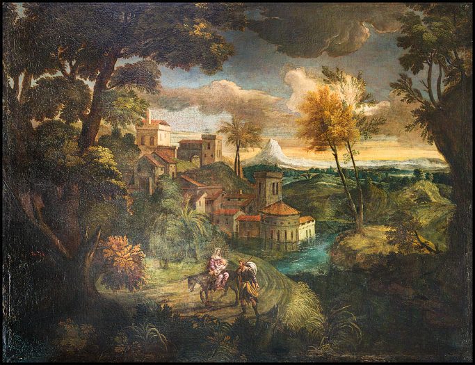 La fuite en Égypte - 2 hypothèses : Artiste Français ou Flamand inspiré par l’Italie du 17e ou Ecole de Gênes du 16e.- Collection Pisani